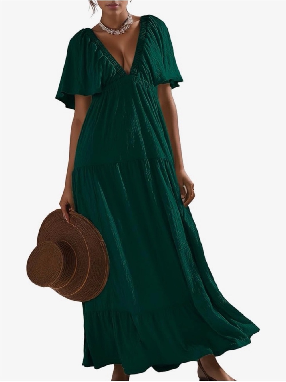 Women's Deep Teal V-Neck Maxi Dress